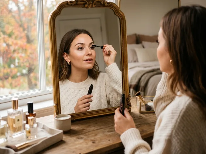 Lengthening mascara for a natural holiday makeup look