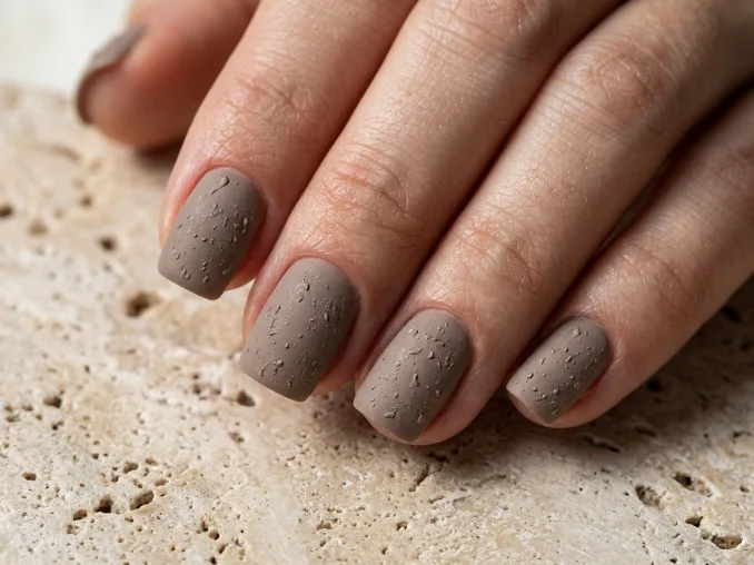 Beautiful matte taupe nails with raised stone-inspired texture