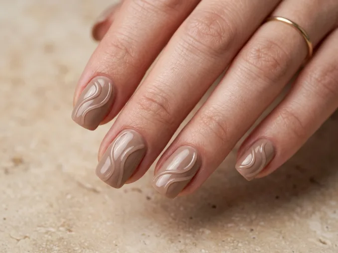 Beautiful mushroom beige nails with raised sculptural lines