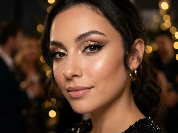 Gold shimmer eye makeup for a New Year's Eve look