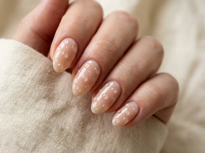 Beautiful nude nails with glossy raised pebble-like dots