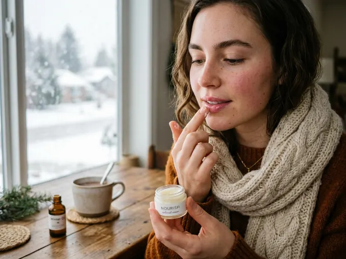 Winter lip care routine with nourishing lip balm and soft healthy lips